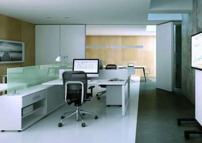 Fehér színű és kiegészítő kisbútor az irodában