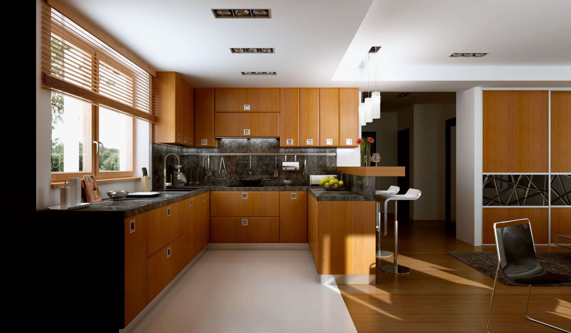 Amerikai stílusú konyha és nappali beépített szekrény