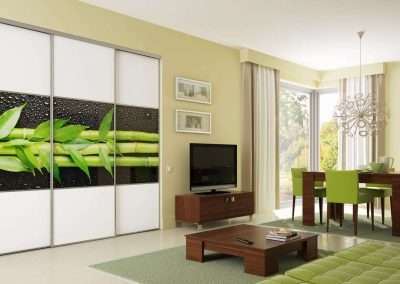 Bambuszmintás fotófóliával szerelt nappali beépített szekrény