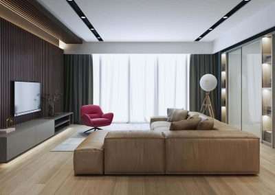 A nappali klasszikus változata üvegfelületű tolóajtós szekrénnyel